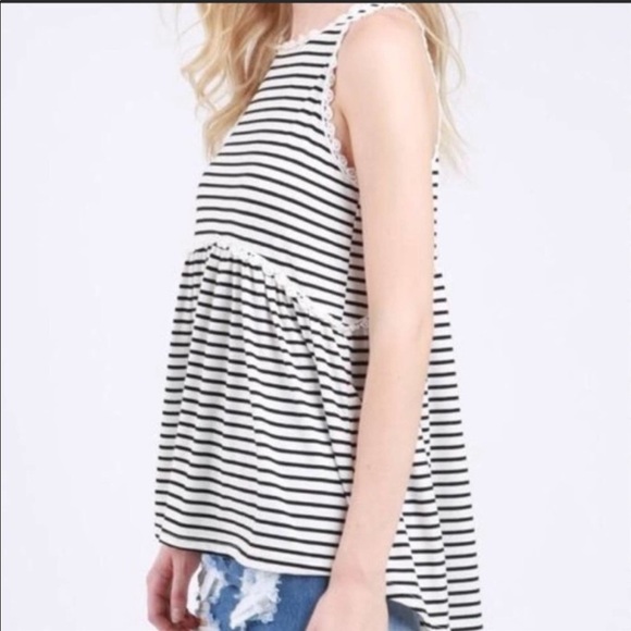 POL Striped Crochet Trim Babydoll Tank Medium - Picture 2 of 8